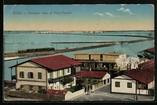 AK Suez, general view of Port-Tewfik, Eisenbahndamm