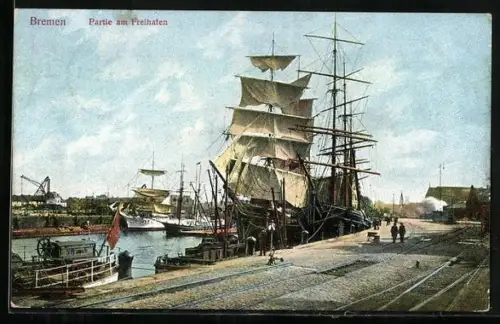 AK Bremen, Partie am Freihafen, Segelschiff