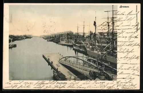 AK Bremen, Freihafen mit Brücke