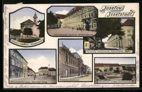 AK Josefstadt / Josefov / Jaromer, Delostrelecké kasárny, Vojenska nemocnice, Radnice, Artilleriekaserne, Garnionsspital