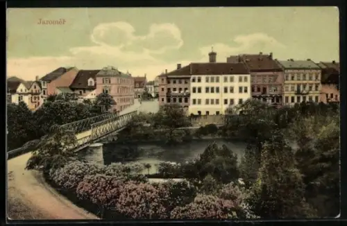 AK Jaromer, Strassenpartie mit Brücke