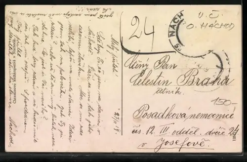 AK Náchod, Teilansicht mit Schloss