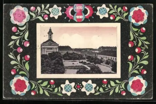 AK Josefov, Strassenpartie mit Kirche, Passepartout