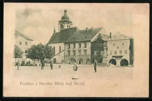 AK Nove Mesto, Strassenpartie mit Kirche