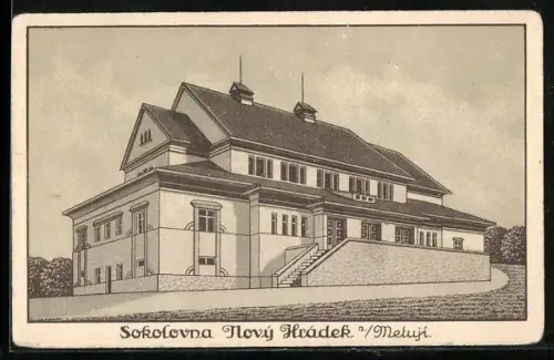 Künstler-AK Nový Hrádek n. Metují, Sokolovna