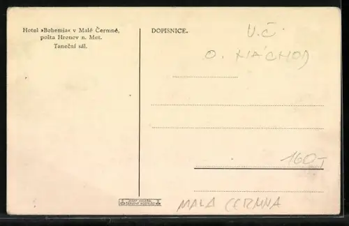 AK Mala Cermna, Hotel Bohemia v Malé Cermné, Tanecní sál