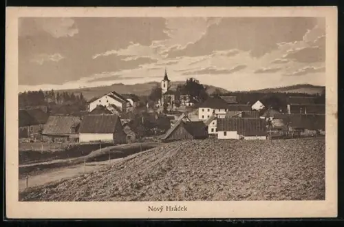 AK Nový Hrádek, Panorama mit Kirche