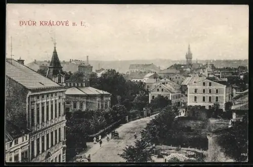 AK Dvor Králové n. L., Panorama mit Strassenpartie
