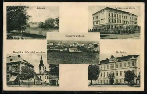 AK Kopidlno, Celkový pohled, Zámek, Radnice