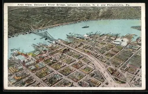 AK Camden, NJ, Aero View of the Delaware River between Camden and Philadelphia