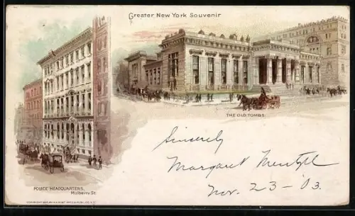 Lithographie New York, NY, The Old Tombs, Police Headquarters