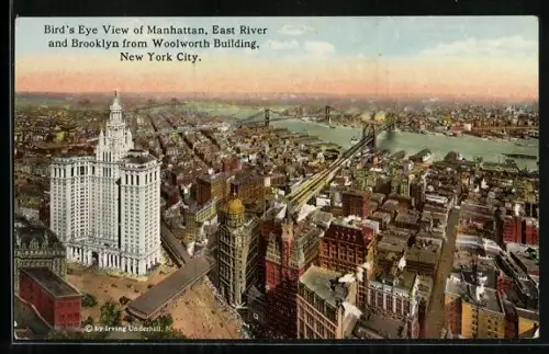 AK New York, NY, Manhattan, East River and Brooklyn from Woolworth Building