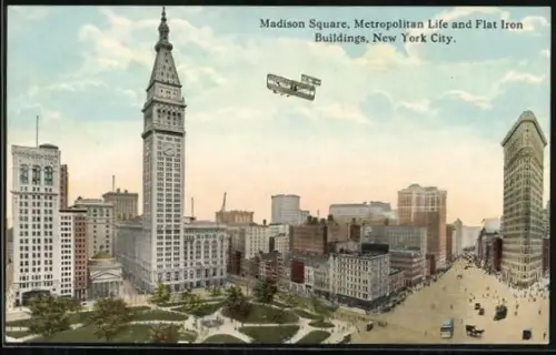 AK New York, NY, Madison Square, Metropolitan Life and Flat Iron Buildings