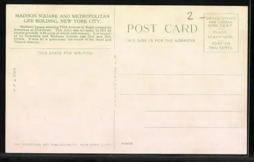 AK New York, NY, Madison Square, Metropolitan Life and Flat Iron Buildings