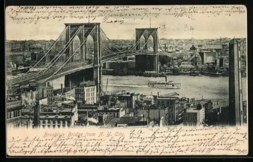 AK New York, NY, Brooklyn Bridge from N. Y. City