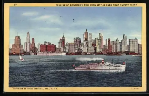 AK New York, NY, Skyline of Downtown New York City as seen from Hudson River