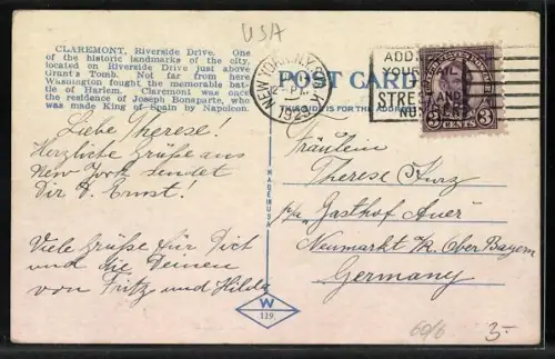 AK New York, NY, Claremont Hotel and Grant`s Tomb, Riverside Drive