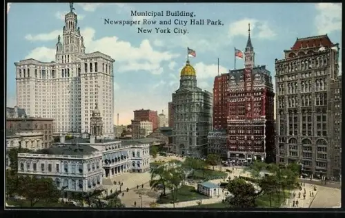 AK New York, NY, Municipal Building, Newspaper Row and City Hall Park
