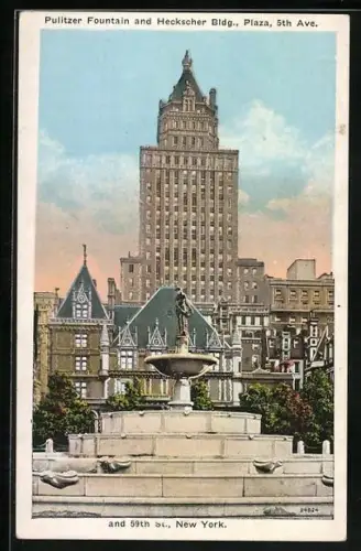 AK New York, NY, Pulitzer Fountain and Heckscher Buldg., 5th Ave. and 59th St.