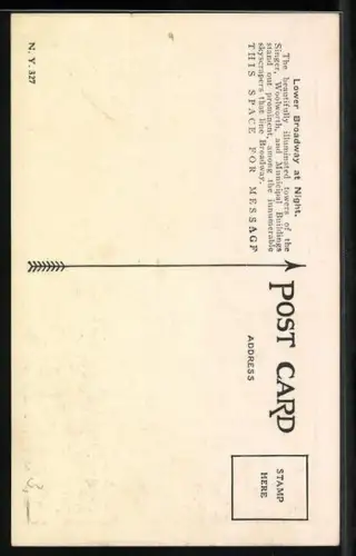 AK New York, NY, Lower Broadway at Night