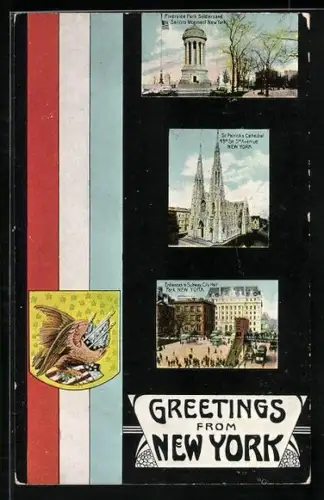 AK New York, NY, Riverside Park Soldiers ans Sailors Monument, St. Patrick`s Cathedral, Coat of Arms