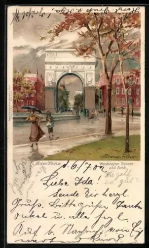 Lithographie New York, NY, Washington Square and Arch