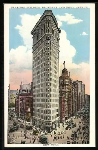 AK New York City, Fifth Avenue, Flatrion Building, Strassenbahn