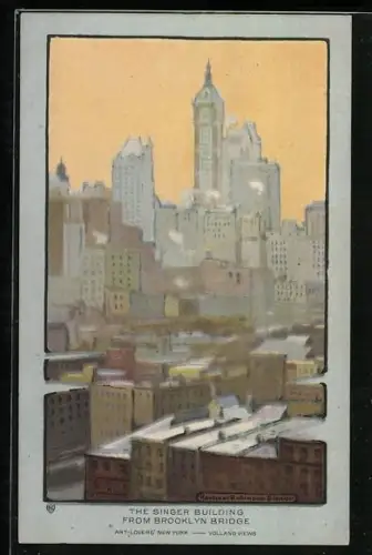 AK New York, NY, The Singer Building from Brooklyn Bridge