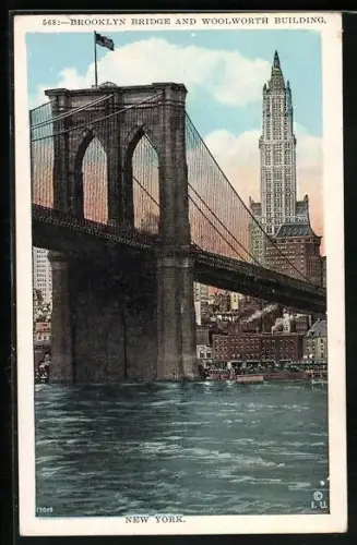 AK New York, NY, Brooklyn Bridge and Woolworth Building