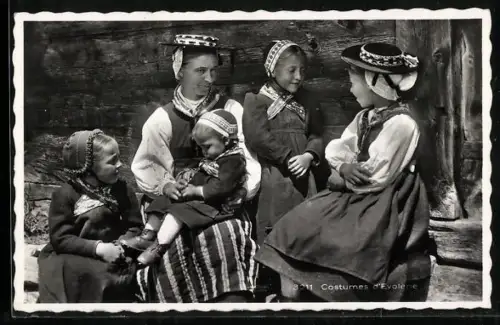 AK Evolène, Costumes d`Evolène, Frau mit Kindern in Tracht