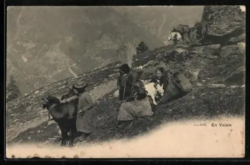 AK En Valais, Kinder mit Tragekörben