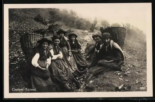 AK Costumi Ticinesi, Bauernmädchen aus dem Tessin