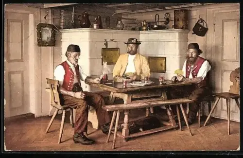 AK Toggenburg, Kartenspieler in Volkstracht sitzen in einer Bauernstube