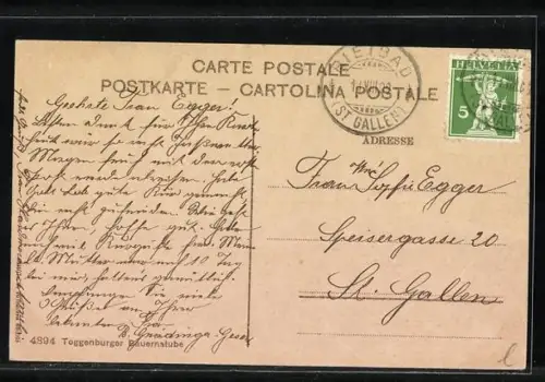 AK Toggenburg, Kartenspieler in Volkstracht sitzen in einer Bauernstube