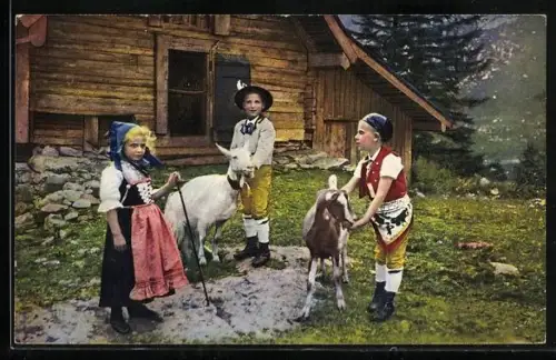AK Kinder in Appenzeller-Trachten mit Bergziegen
