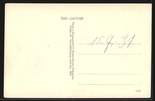 AK Bad Gastein, Strassenpartie mit Denkmal