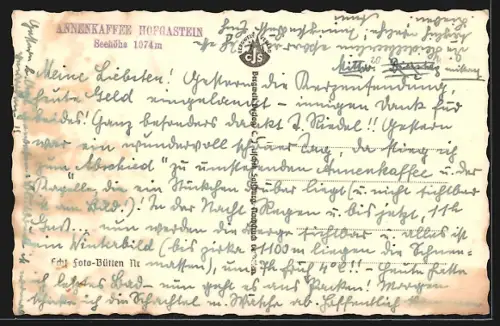 AK Hofgastein, Annenhöhe, Annenkaffee mit 