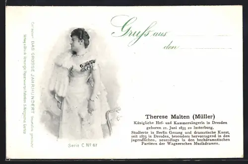 AK Opernsängerin There Malten (Müller), Königliche Hof- und Kammersängerin in Dresden