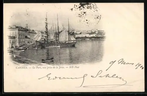 AK Cannes, Le Port, vue prise de la Jetée