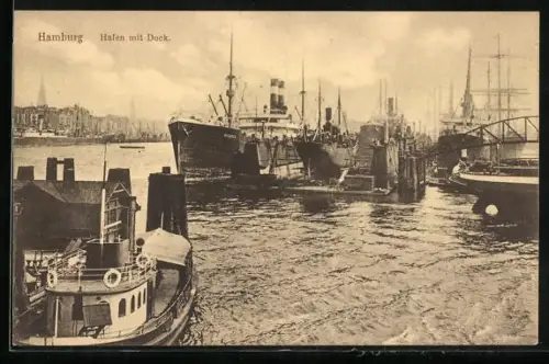 AK Hamburg, Hafen mit Dock und Schiff Bielefeld