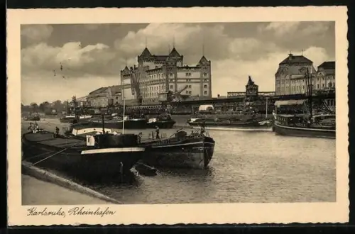 AK Karlsruhe, Barken im Rheinhafen