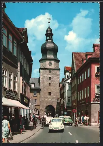 AK Coburg, Spitalgasse, Torturm, Strassenpartie