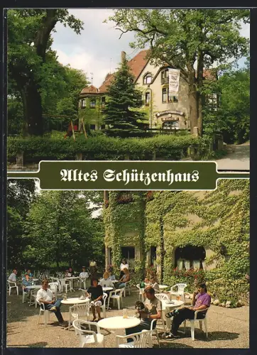 AK Coburg, Altes Schützenhaus G. Blenk, Aussenansicht, Biergarten