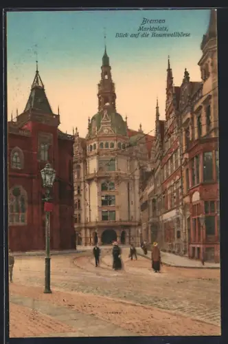 AK Bremen, Marktplatz, Blick auf die Baumwollbörse