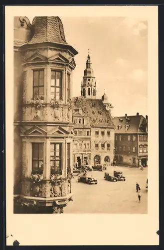 AK Coburg, Marktplatz, Teilansicht mit Hofapotheke und Moritzturm