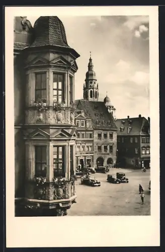 AK Coburg, Marktplatz mit Hofapotheke u. Moritzturm