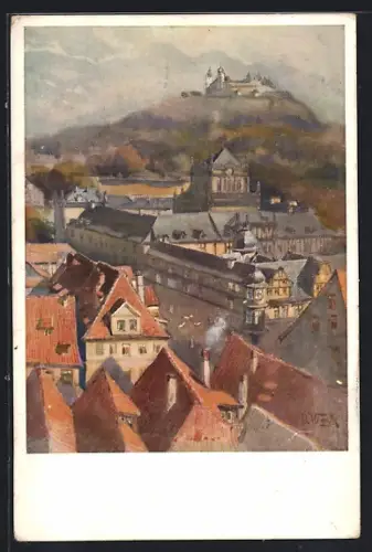 Künstler-AK Coburg, Teilansicht mit Feste