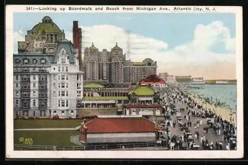 AK Atlantic City, Looking up Boardwalk and Beach from Michigan Ave.