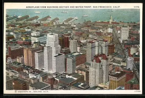 AK San Francisco, CA, Aeroplane View, Business Section and Water Front
