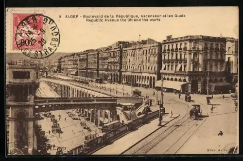 AK Alger, Boulevard de la Republique, Ascenseur et les Quais